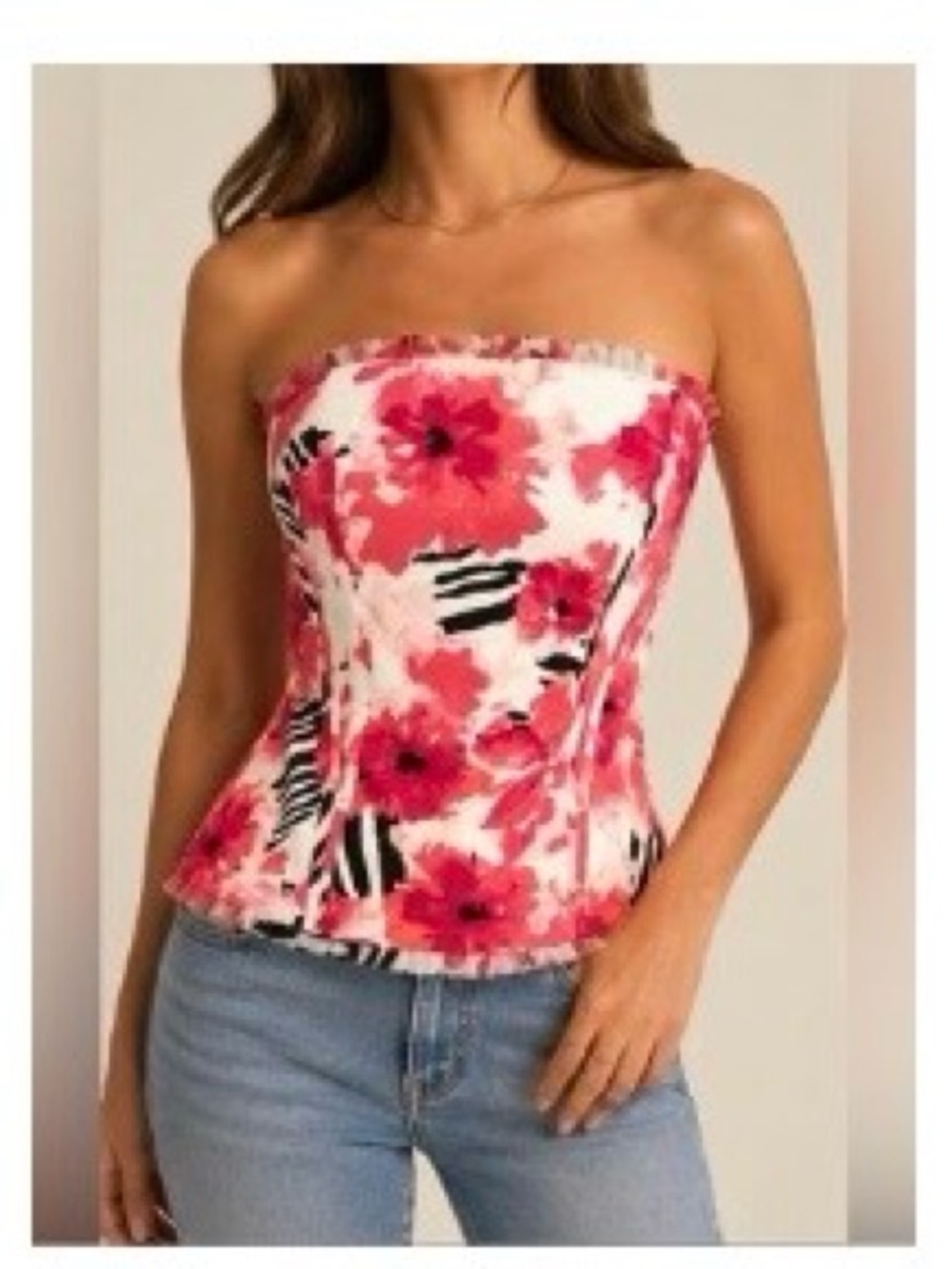 Vintage White House Black Market Strapless Floral Corset Top